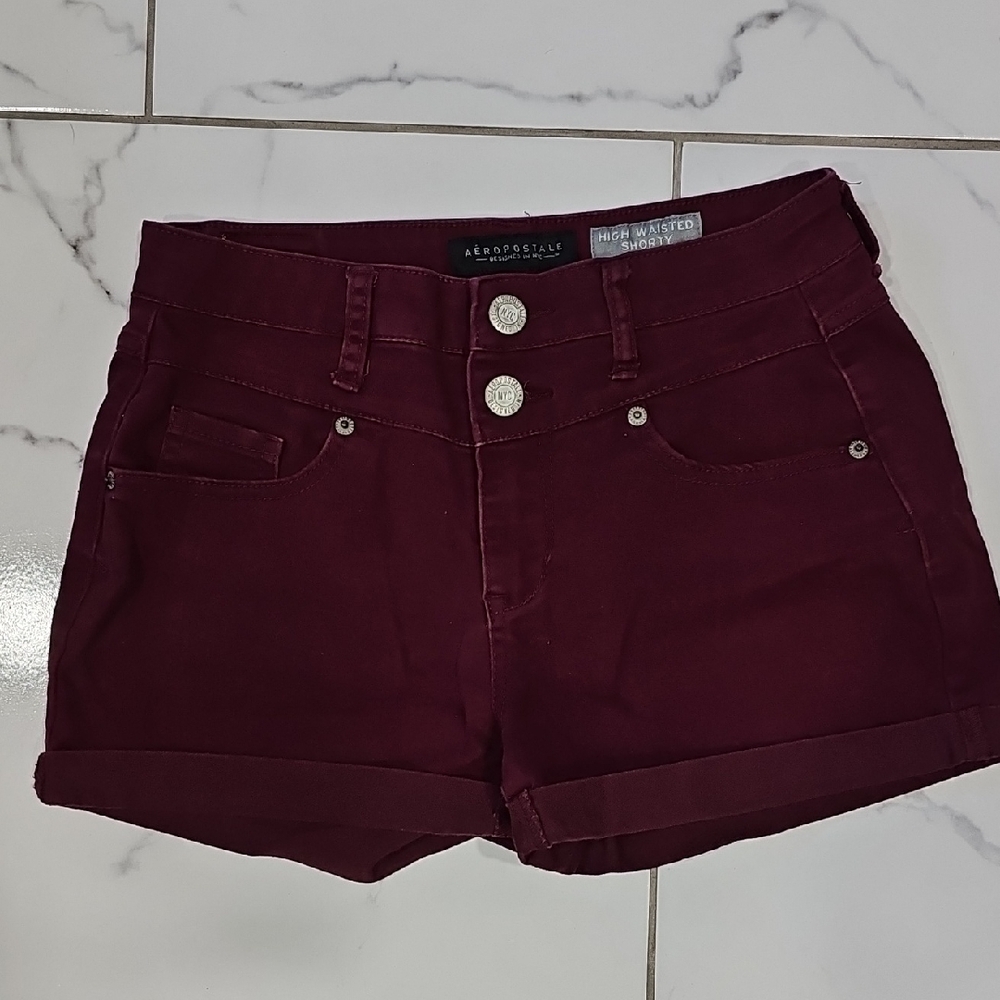 Aeropostale Women's High Waist Maroon Shorts
